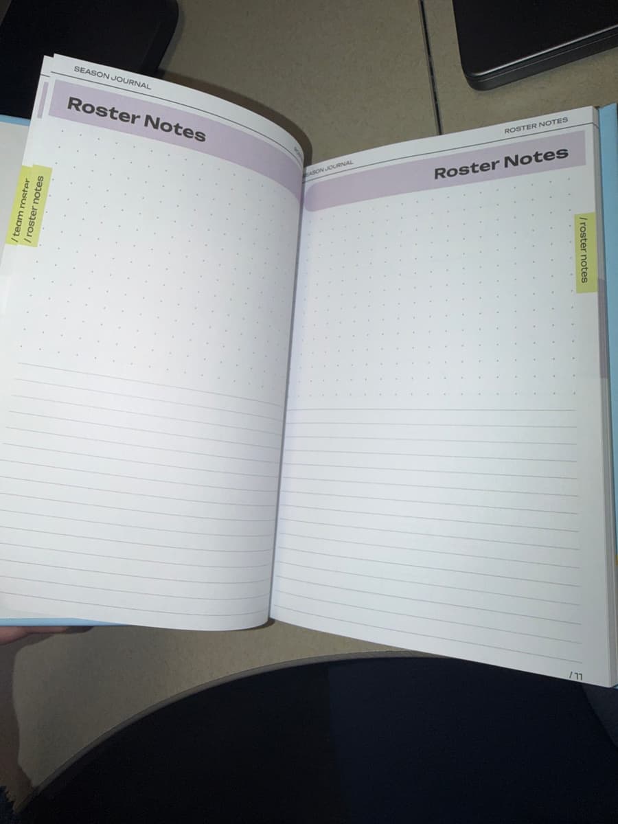 Roster Notes pages with dot grid and lines