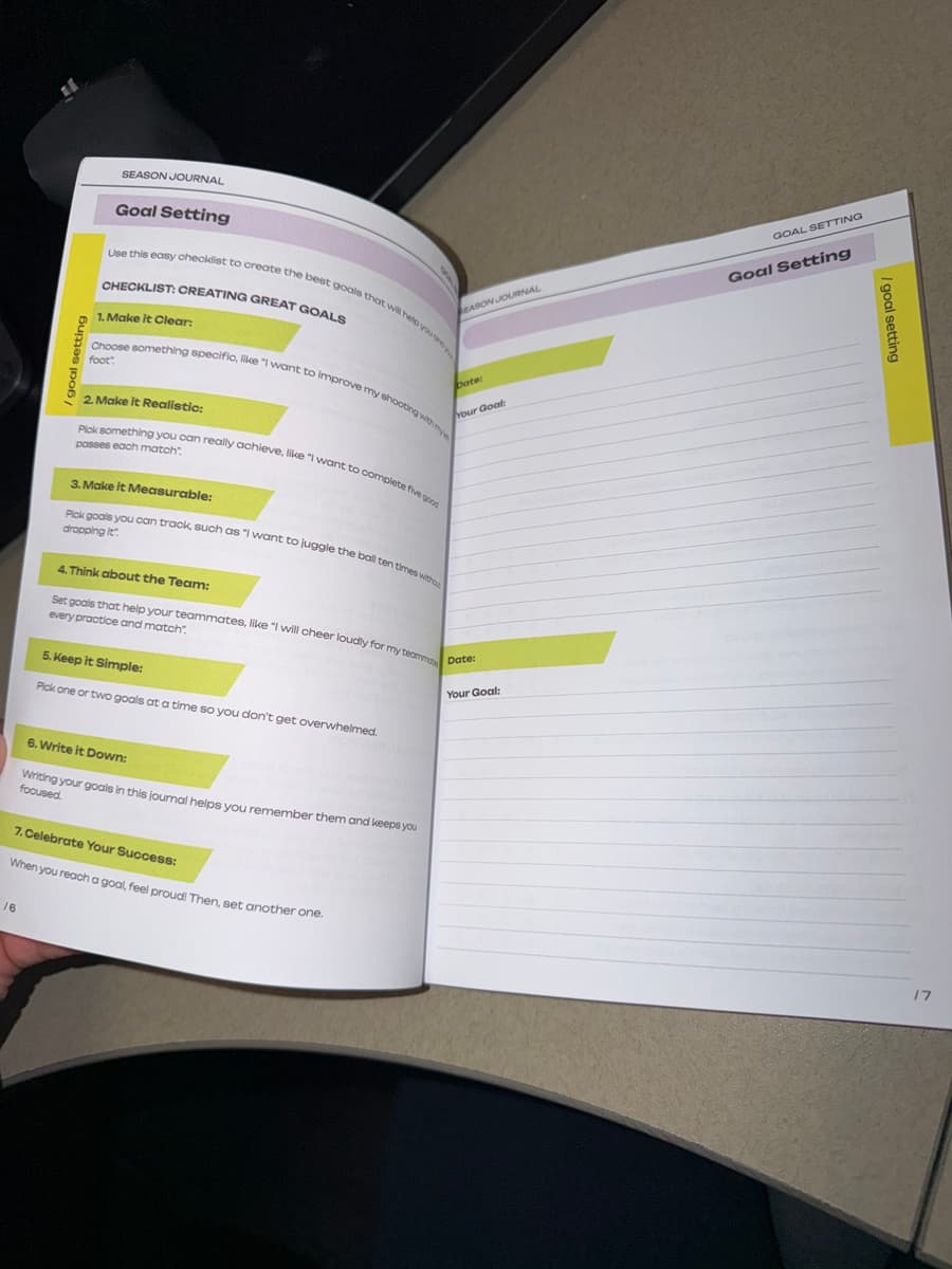 The Goal Setting pages: a 7-point checklist for creating great goals and lines to write goals on